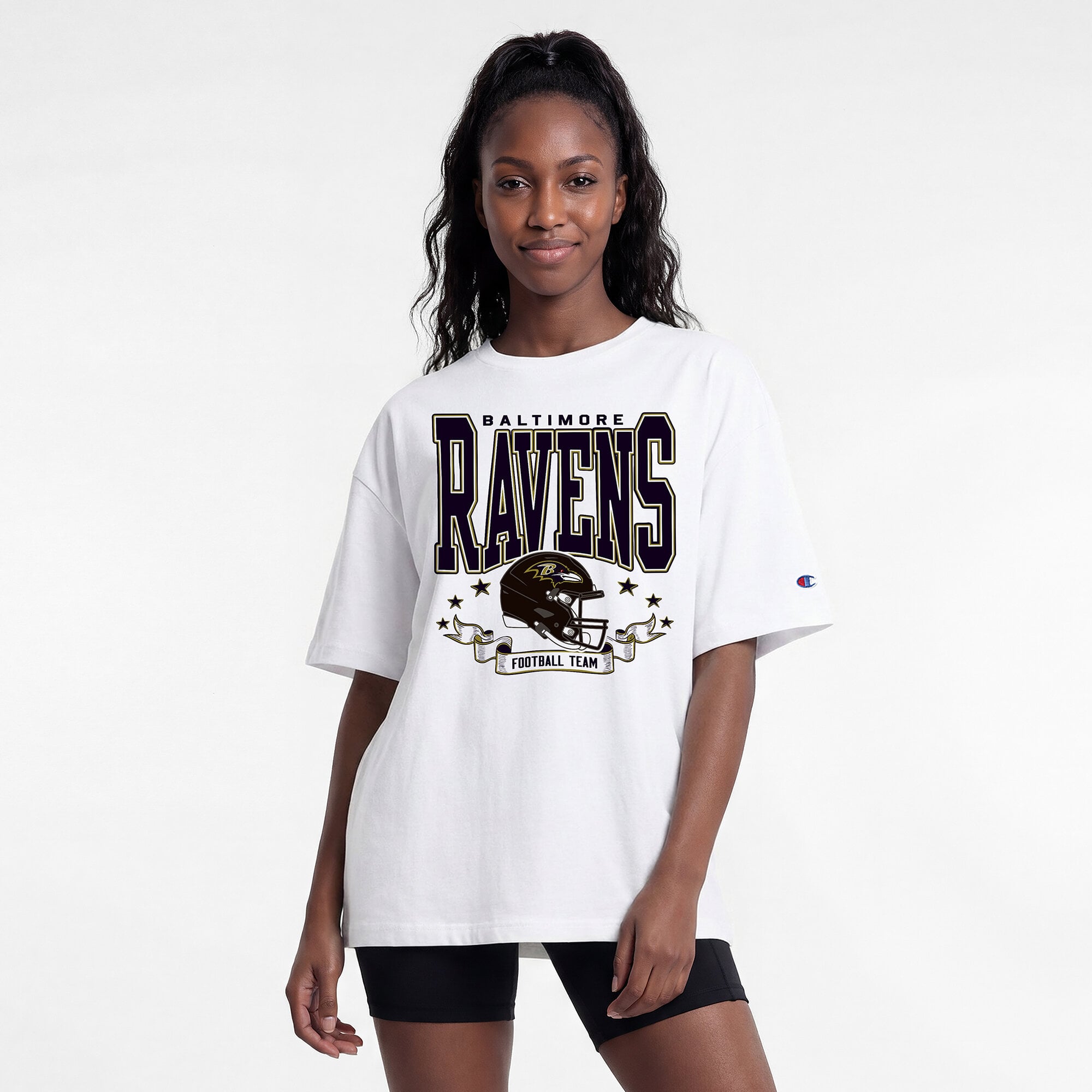 Women’s Champion White Baltimore Ravens Oversized T-Shirt Women’s Champion White Baltimore Ravens Oversized T-Shirt