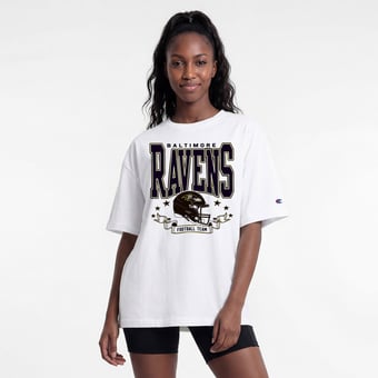 Women's Champion  White Baltimore Ravens Oversized T-Shirt