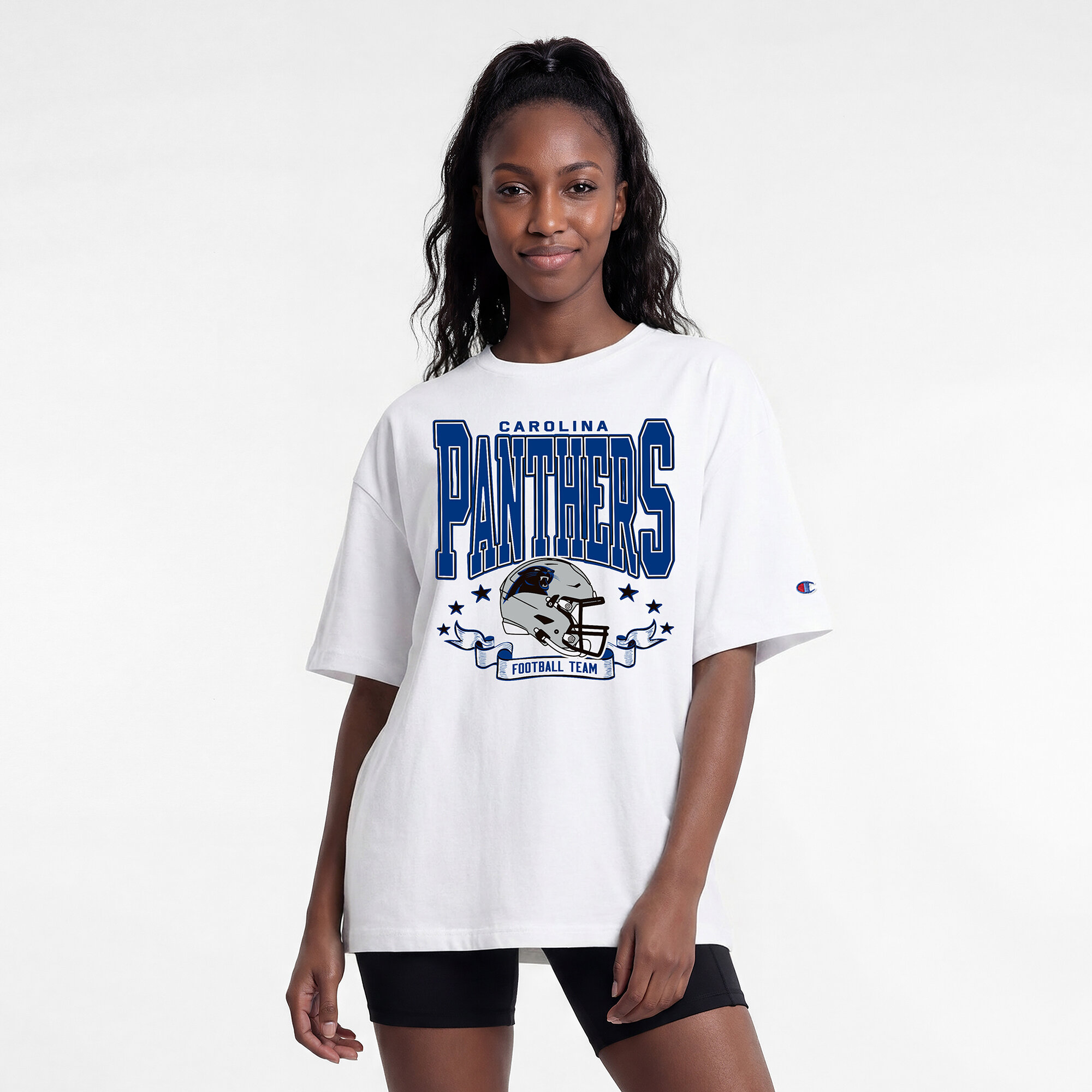 Women's Champion  White Carolina Panthers Oversized T-Shirt