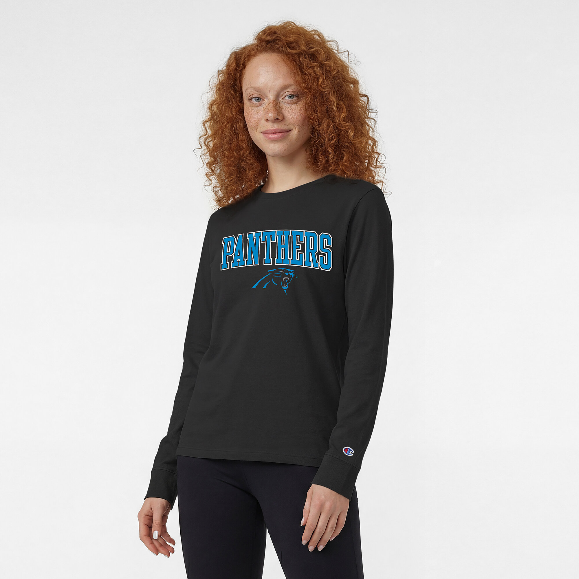 Women’s Champion Black Carolina Panthers Core Logo Long Sleeve T-Shirt