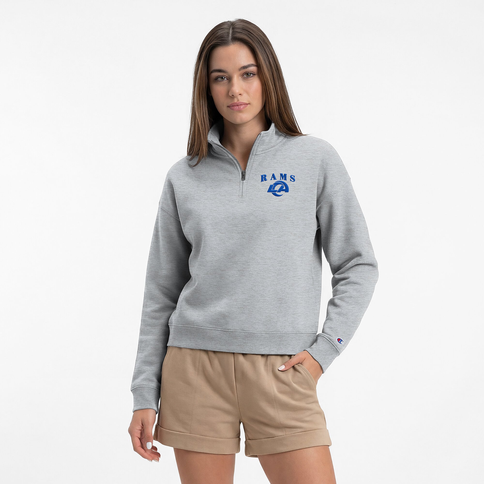 Women’s Champion Heather Gray Los Angeles Rams Powerblend Quarter-Zip Sweatshirt