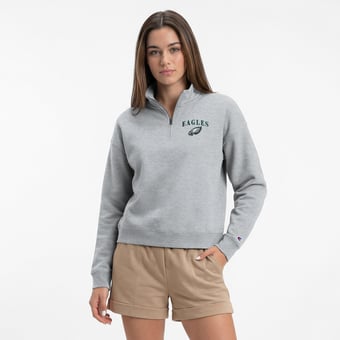 Women's Champion  Heather Gray Philadelphia Eagles Powerblend Quarter-Zip Sweatshirt