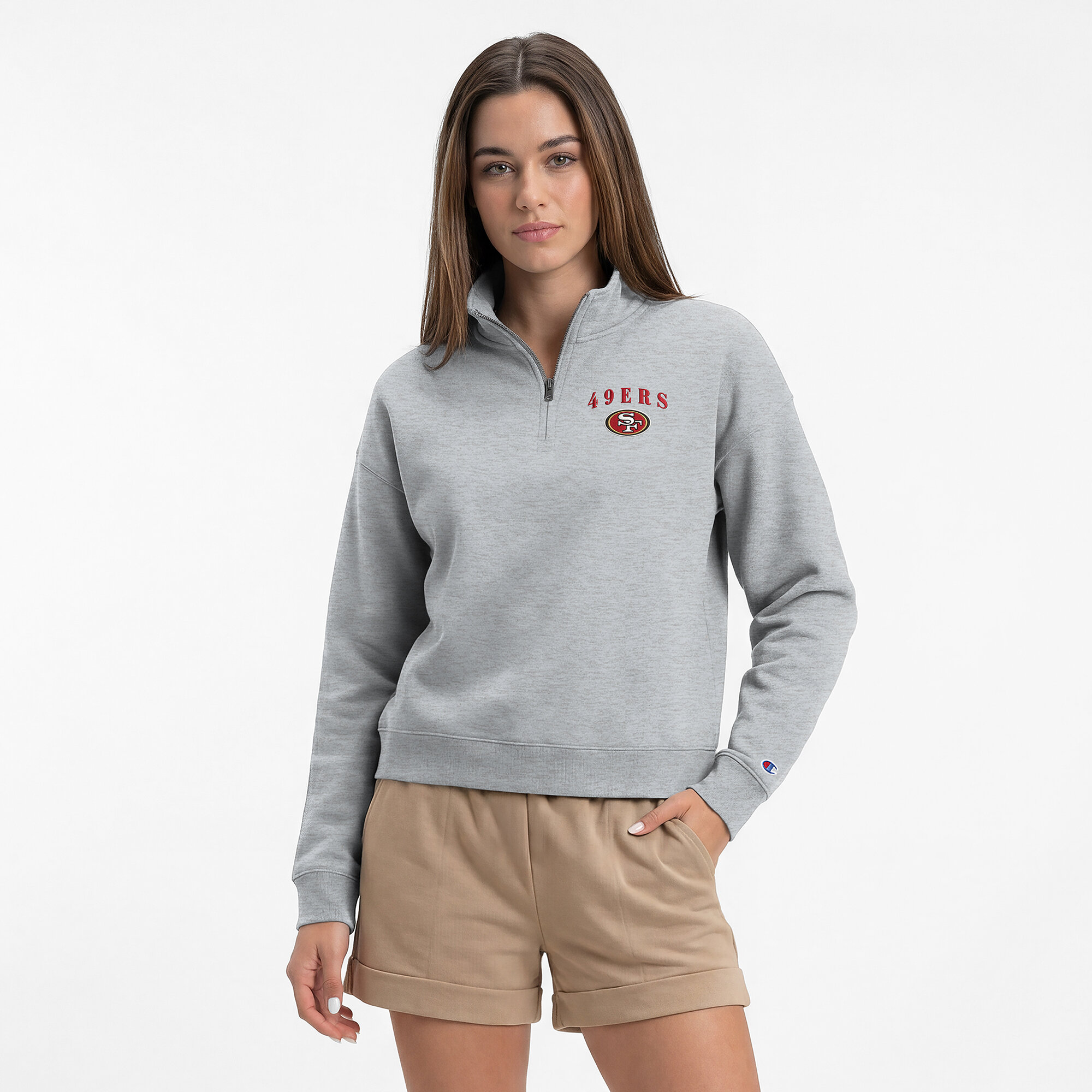 Women's Champion  Heather Gray San Francisco 49ers Powerblend Quarter-Zip Sweatshirt