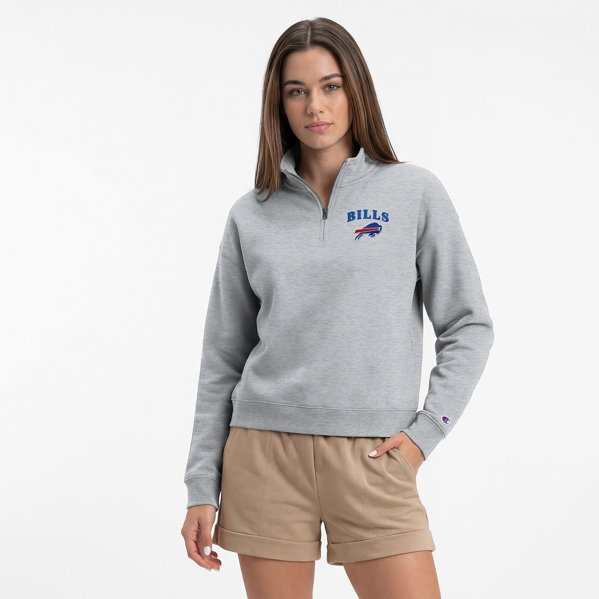 Women's Champion  Heather Gray Buffalo Bills Powerblend Quarter-Zip Sweatshirt