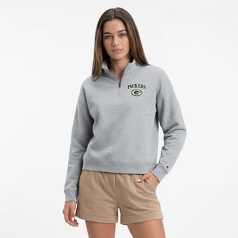 Women's Champion  Heather Gray Green Bay Packers Powerblend Quarter-Zip Sweatshirt
