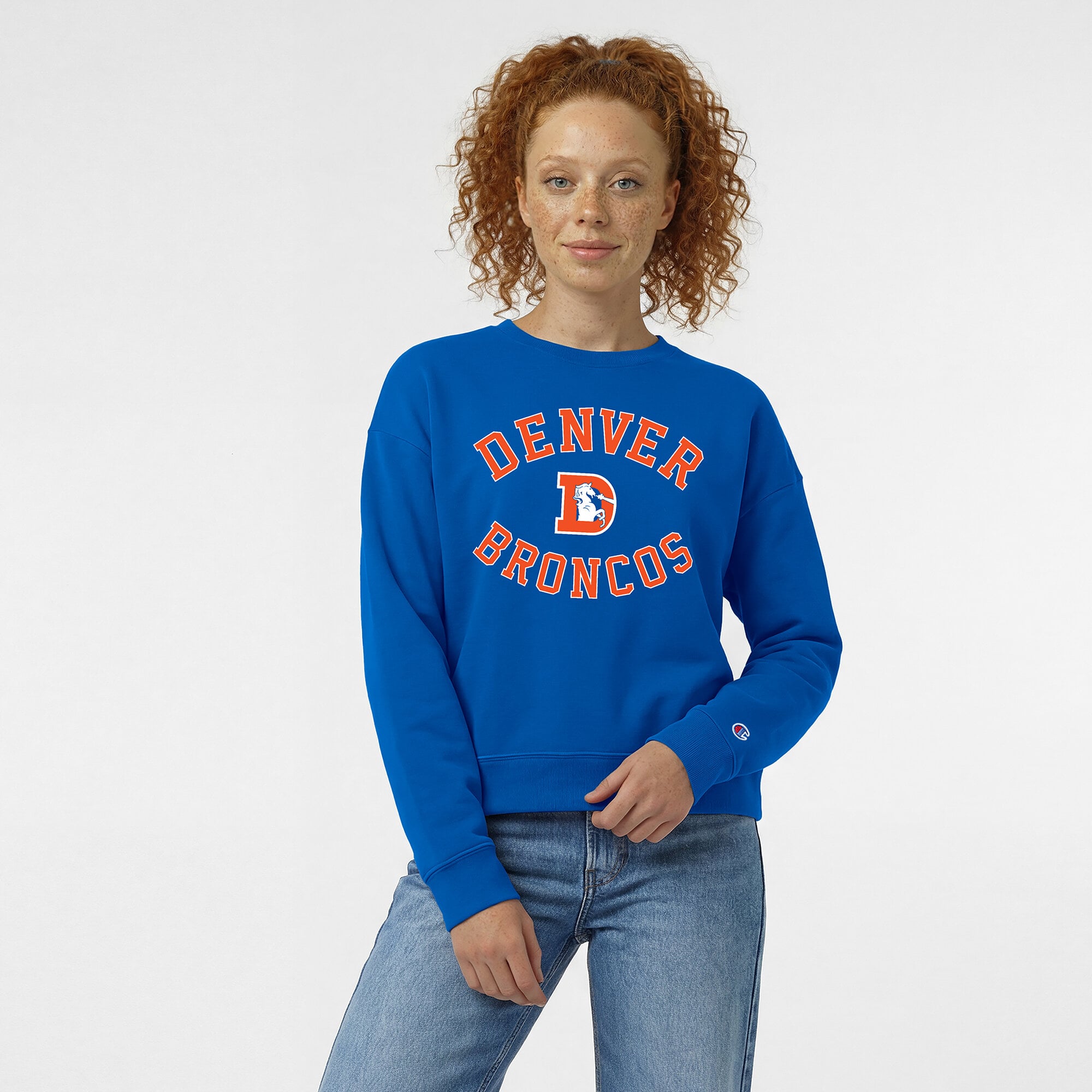 Women's Champion  Royal Denver Broncos Heart & Soul Powerblend Sweatshirt