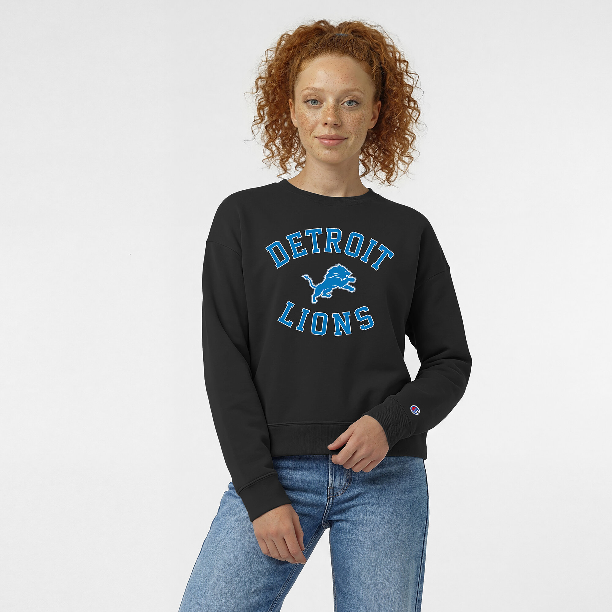 Women's Champion  Black Detroit Lions Heart & Soul Powerblend Sweatshirt