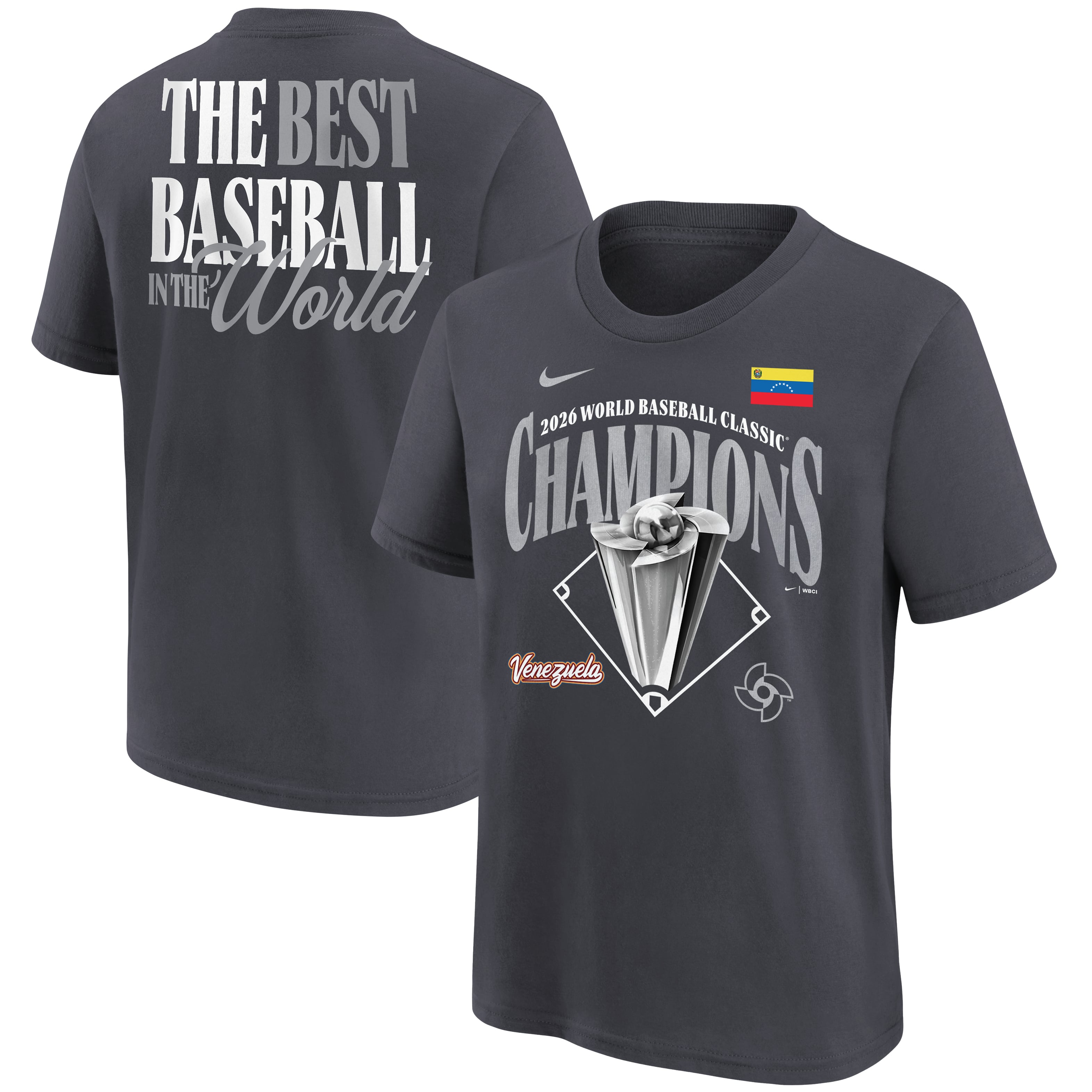 Youth Nike Anthracite Venezuela Baseball 2026 World Baseball Classic Champions Locker Room T-Shirt