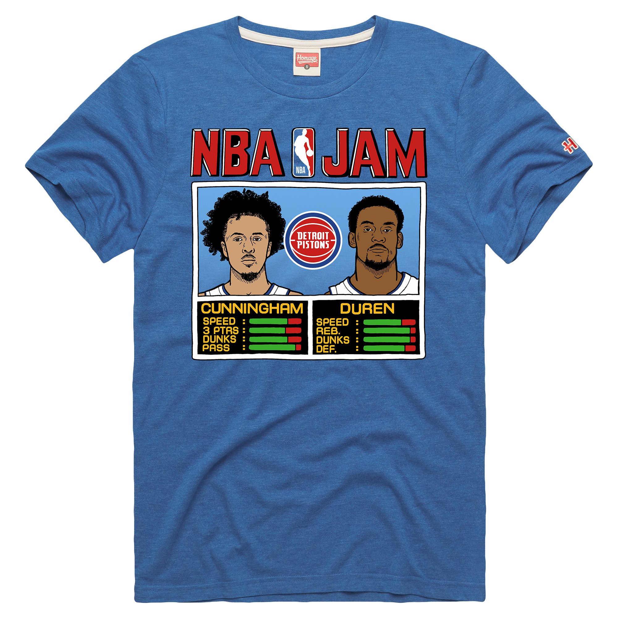 Unisex Homage Jalen Duren & Cade Cunningham Blue Detroit Pistons NBA Jam Tri-Blend T-Shirt
