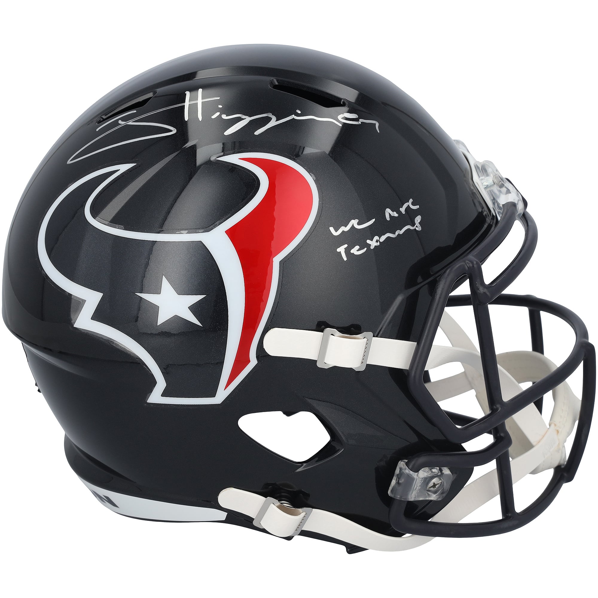 Jayden Higgins Houston Texans Autographed Riddell Speed Replica Helmet with “We Are Texans” Inscription