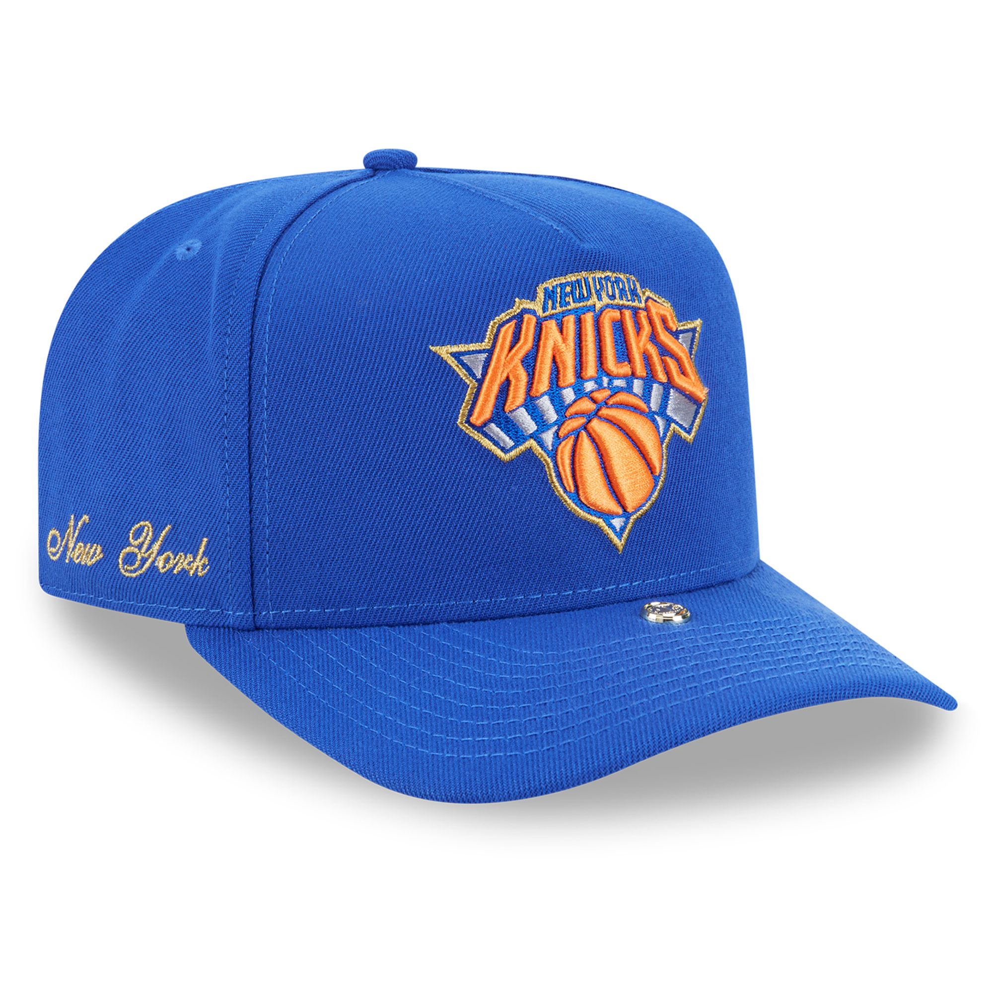 Men's New Era Blue New York Knicks Injection Pin 9FIFTY A-Frame Snapback Hat