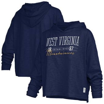 Women's Pressbox  Navy West Virginia Mountaineers Castillo Slub Waist Length Long Sleeve Hooded T-Shirt