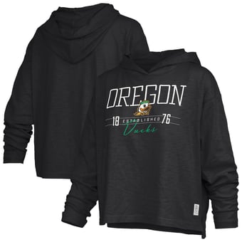 Women's Pressbox  Black Oregon Ducks Castillo Slub Waist Length Long Sleeve Hooded T-Shirt