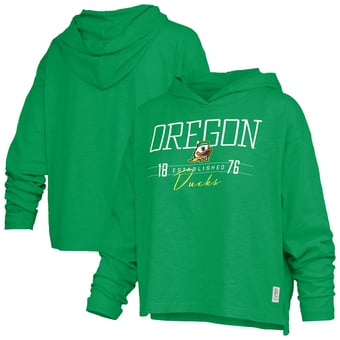Women's Pressbox  Green Oregon Ducks Castillo Slub Waist Length Long Sleeve Hooded T-Shirt