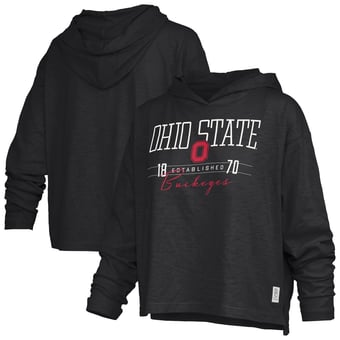 Women's Pressbox  Black Ohio State Buckeyes Castillo Slub Waist Length Long Sleeve Hooded T-Shirt
