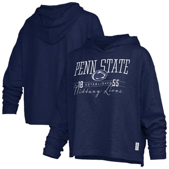 Women's Pressbox  Navy Penn State Nittany Lions Castillo Slub Waist Length Long Sleeve Hooded T-Shirt