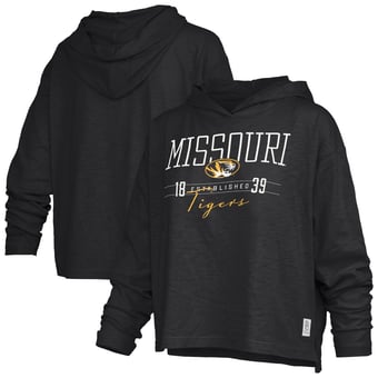 Women's Pressbox  Black Missouri Tigers Castillo Slub Waist Length Long Sleeve Hooded T-Shirt