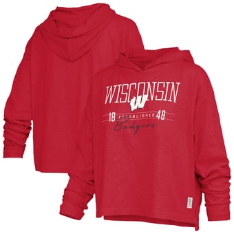 Women's Pressbox  Red Wisconsin Badgers Castillo Slub Waist Length Long Sleeve Hooded T-Shirt