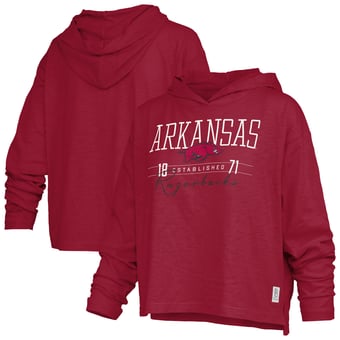 Women's Pressbox  Cardinal Arkansas Razorbacks Castillo Slub Waist Length Long Sleeve Hooded T-Shirt