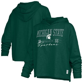 Women's Pressbox  Green Michigan State Spartans Castillo Slub Waist Length Long Sleeve Hooded T-Shirt