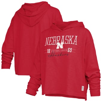 Women's Pressbox  Scarlet Nebraska Huskers Castillo Slub Waist Length Long Sleeve Hooded T-Shirt
