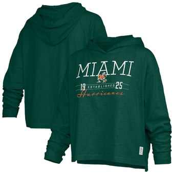 Women's Pressbox  Green Miami Hurricanes Castillo Slub Waist Length Long Sleeve Hooded T-Shirt