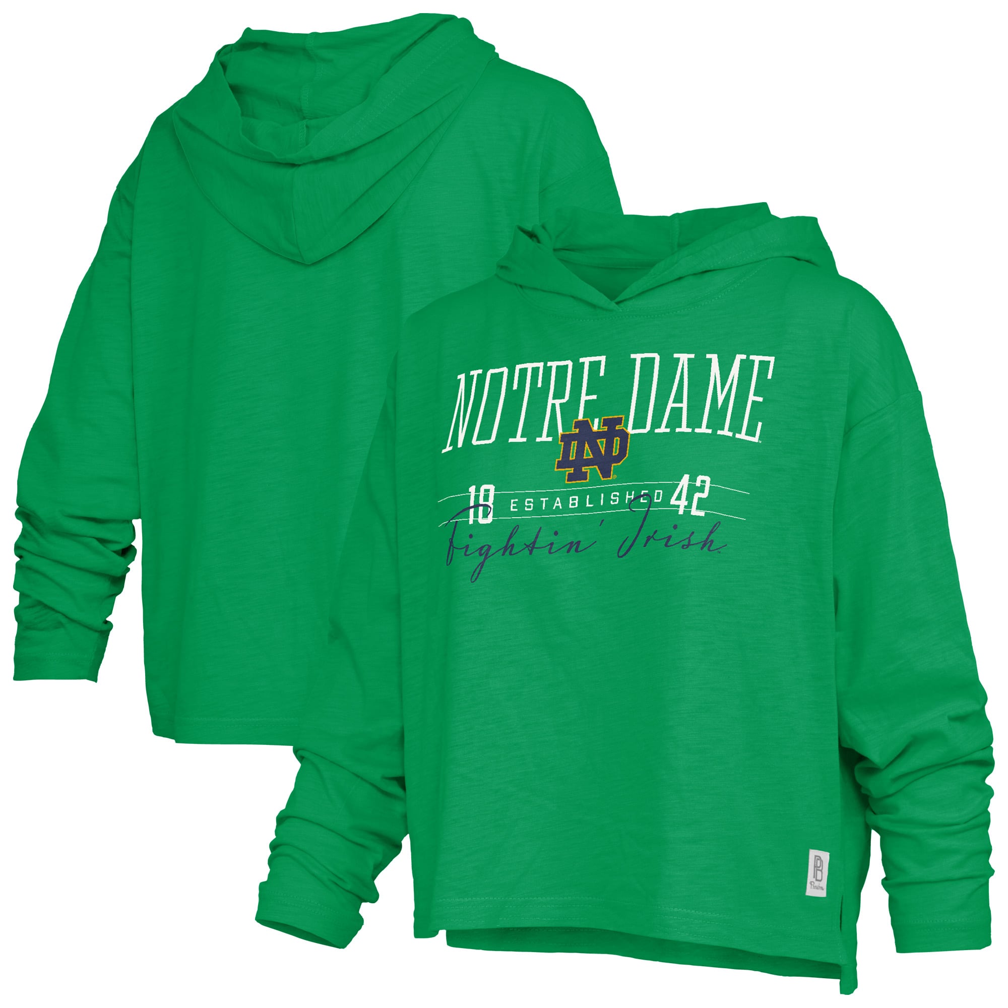 Women's Pressbox  Green Notre Dame Fighting Irish Castillo Slub Waist Length Long Sleeve Hoodie T-Shirt