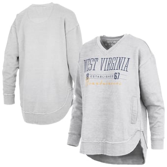 Women's Pressbox  Heather Gray West Virginia Mountaineers Marcus East Hall Poncho V-Neck Sweatshirt