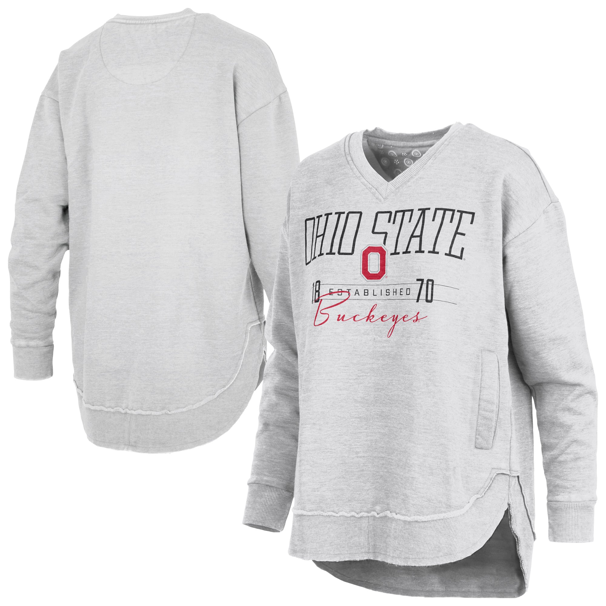 Women's Pressbox  Heather Gray Ohio State Buckeyes Marcus East Hall Poncho V-Neck Sweatshirt