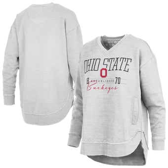 Women's Pressbox  Heather Gray Ohio State Buckeyes Marcus East Hall Poncho V-Neck Sweatshirt