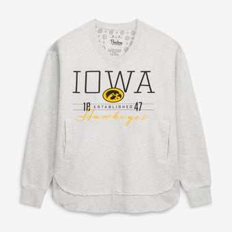 Women's Pressbox  Heather Gray Iowa Hawkeyes Marcus East Hall Poncho V-Neck Sweatshirt