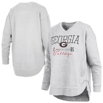 Women's Pressbox  Heather Gray Georgia Bulldogs Marcus East Hall Poncho V-Neck Sweatshirt