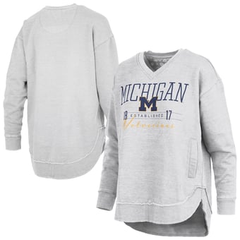 Women's Pressbox  Heather Gray Michigan Wolverines Marcus East Hall Poncho V-Neck Sweatshirt