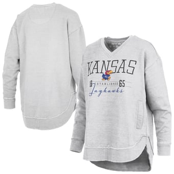 Women's Pressbox  Heather Gray Kansas Jayhawks Marcus East Hall Poncho V-Neck Sweatshirt