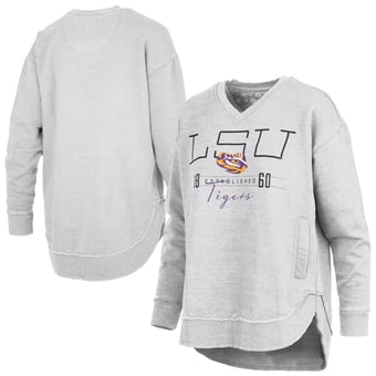 Women's Pressbox  Heather Gray LSU Tigers Marcus East Hall Poncho V-Neck Sweatshirt