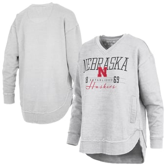 Women's Pressbox  Heather Gray Nebraska Huskers Marcus East Hall Poncho V-Neck Sweatshirt