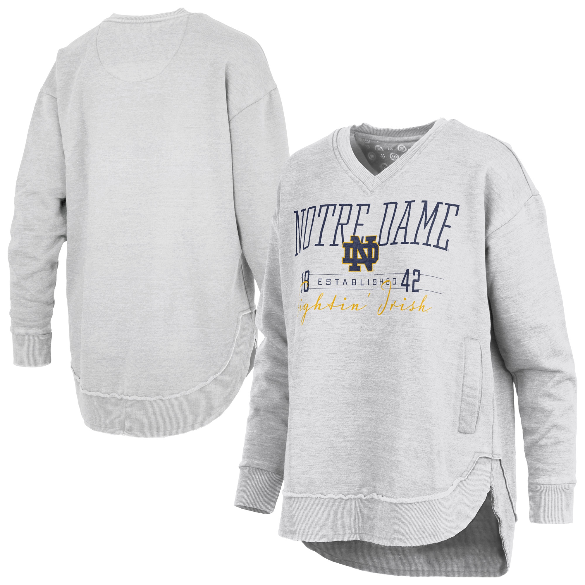 Women's Pressbox  Heather Gray Notre Dame Fighting Irish Marcus East Hall Poncho V-Neck Sweatshirt
