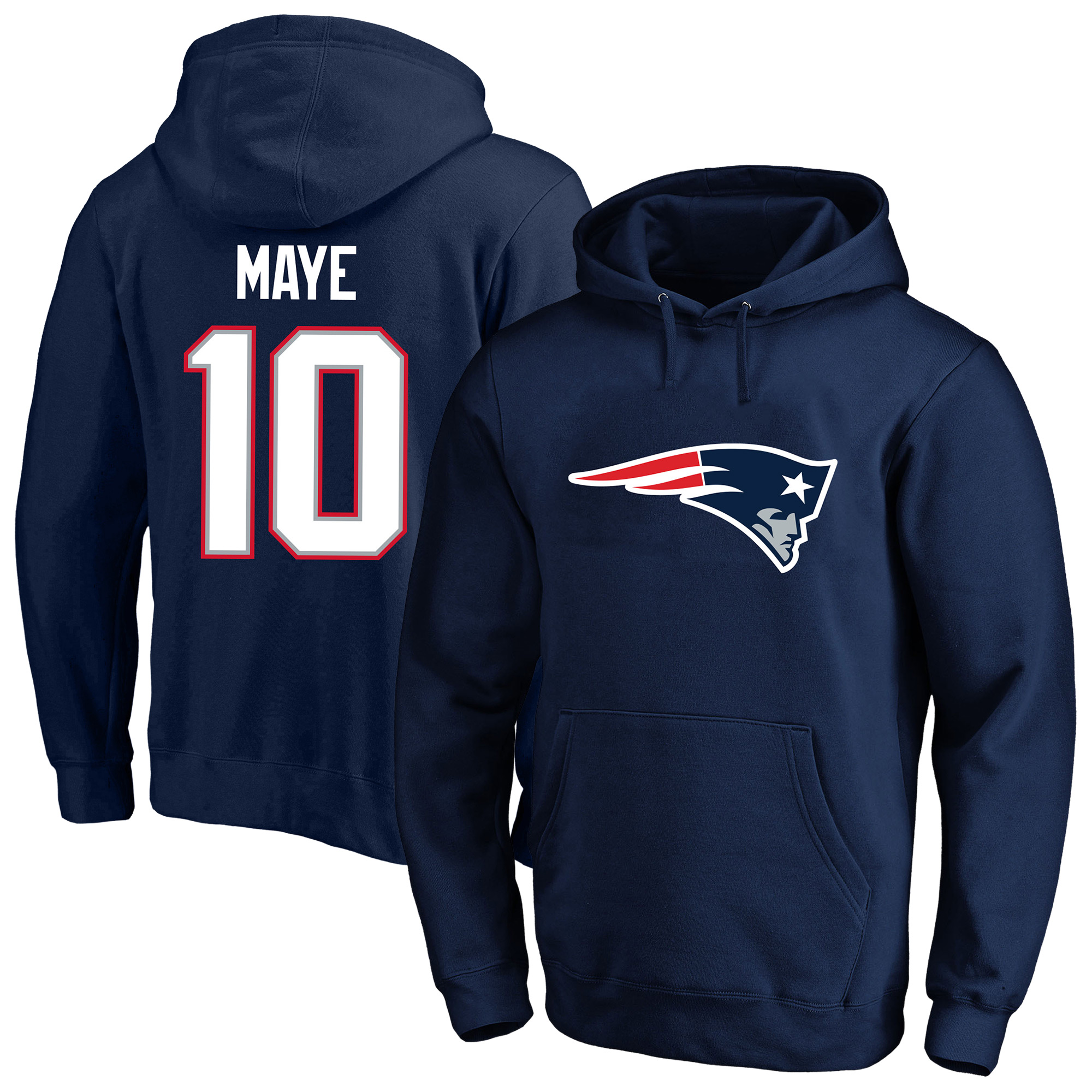 Fanatics Men's Drake Maye Navy New England Patriots Big & Tall Name & Number Fleece Hoodie - Navy