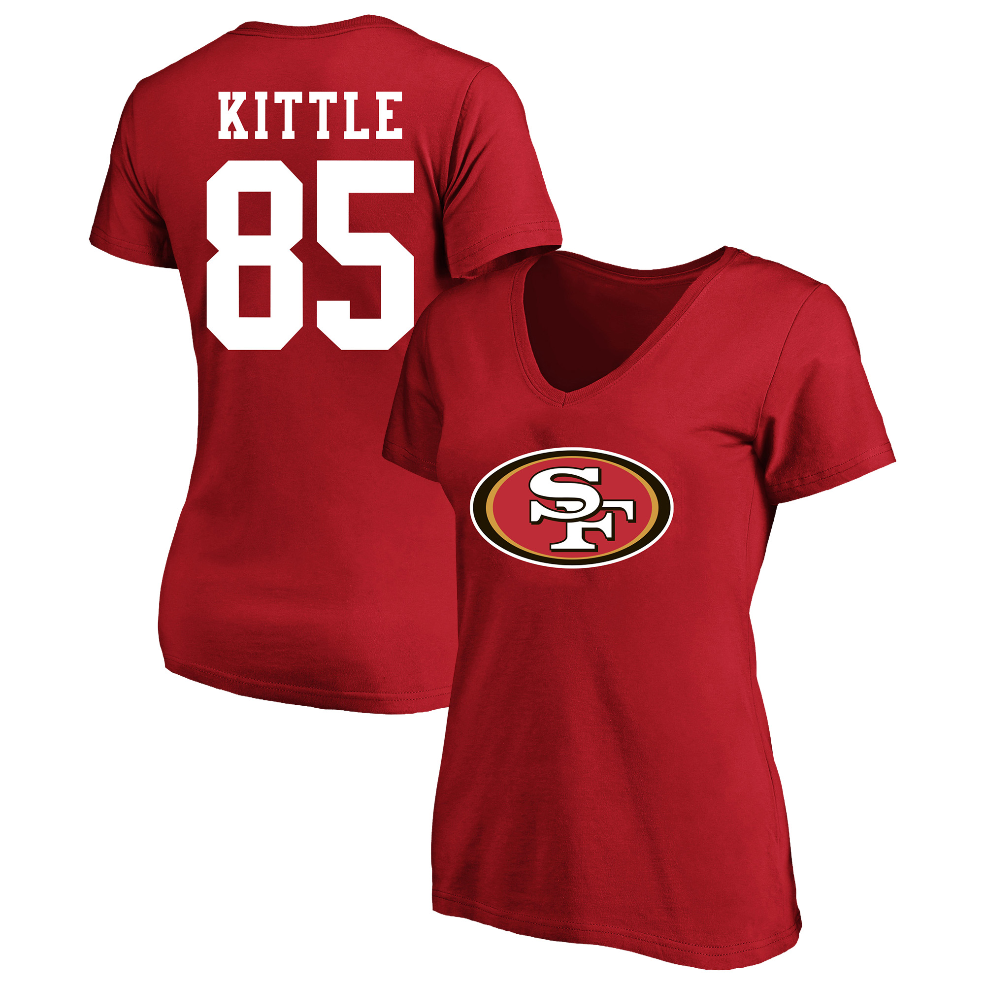 Women's Fanatics George Kittle Scarlet San Francisco 49ers Plus Size Name & Number V-Neck T-Shirt