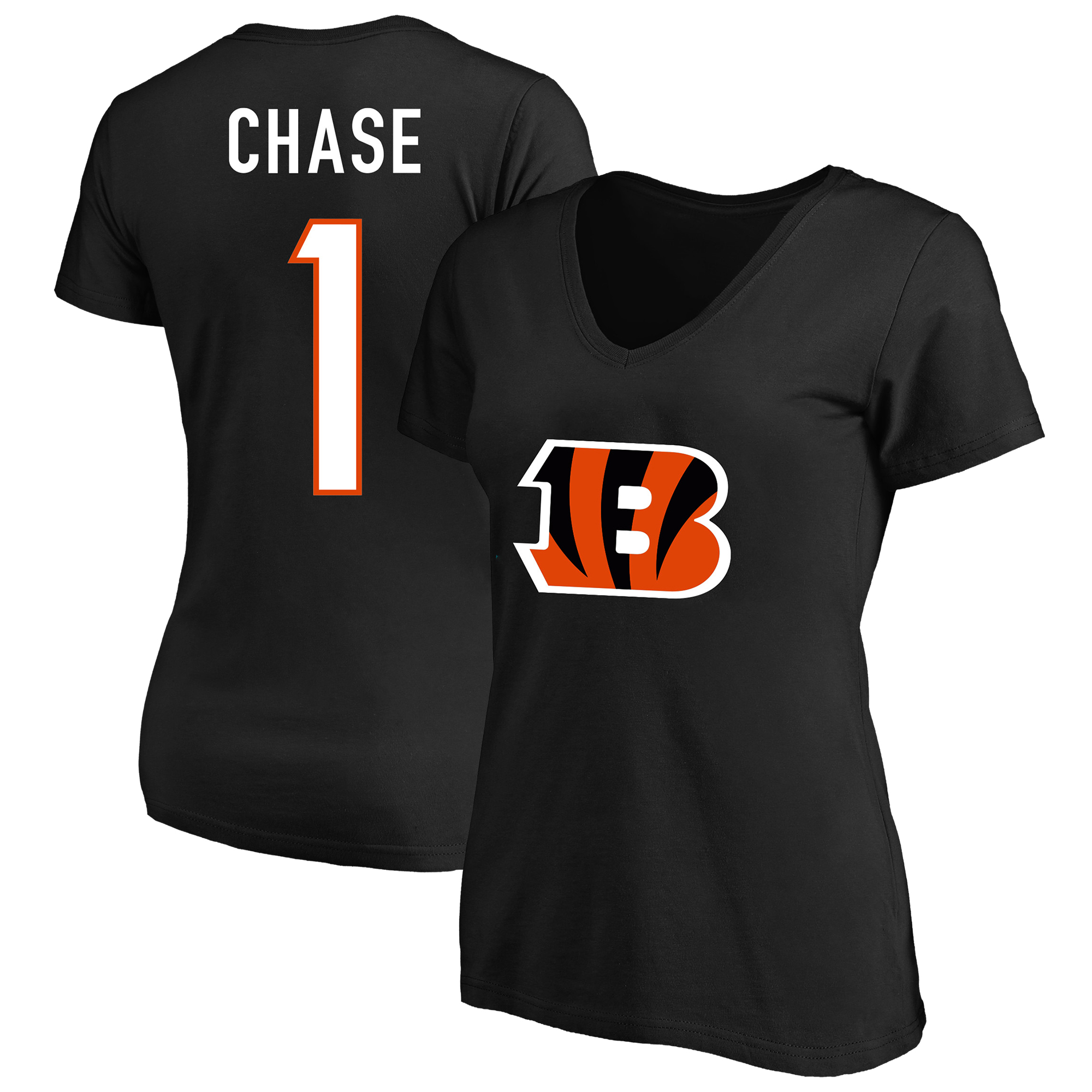 Women's Fanatics Ja'Marr Chase Black Cincinnati Bengals Plus Size Name & Number V-Neck T-Shirt