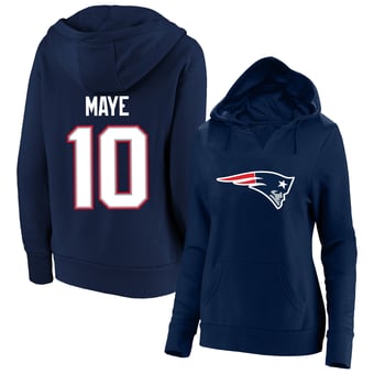 Women's Fanatics Drake Maye Navy New England Patriots Plus Size Player Name & Number Notch Neck Hoodie