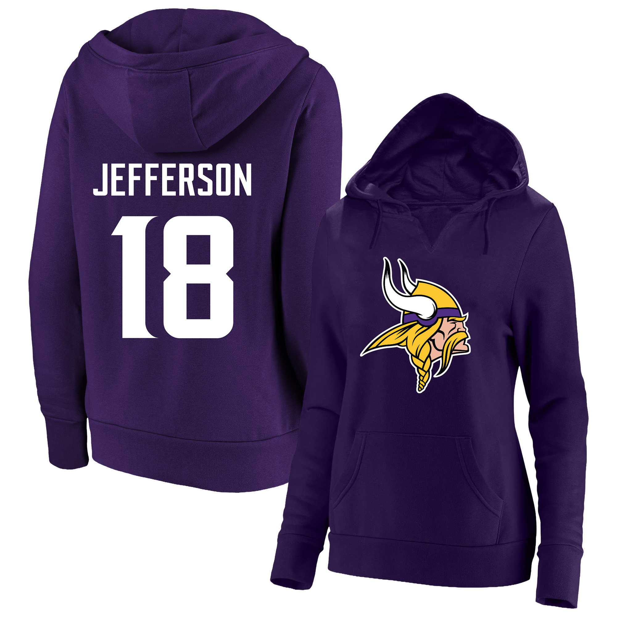 Women's Fanatics Justin Jefferson Purple Minnesota Vikings Plus Size Player Name & Number Notch Neck Hoodie