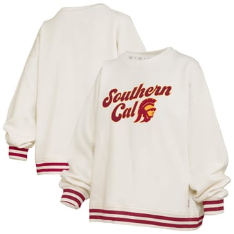 Women's Pressbox Cream USC Trojans Bonanza Chenille Ribbed Sweatshirt