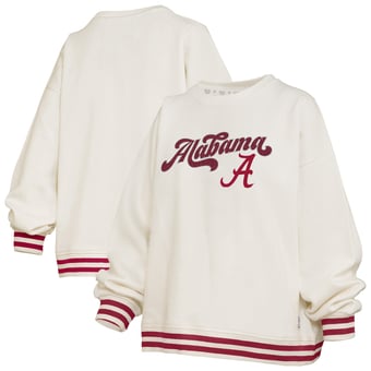 Women's Pressbox Cream Alabama Crimson Tide Bonanza Chenille Ribbed Sweatshirt