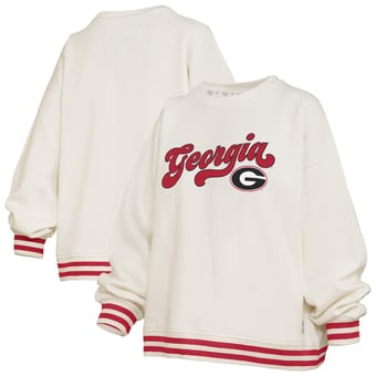 Women's Pressbox Cream Georgia Bulldogs Bonanza Chenille Ribbed Sweatshirt