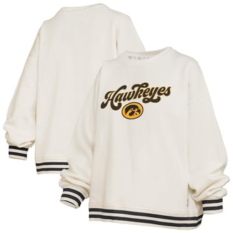 Women's Pressbox Cream Iowa Hawkeyes Bonanza Chenille Ribbed Sweatshirt