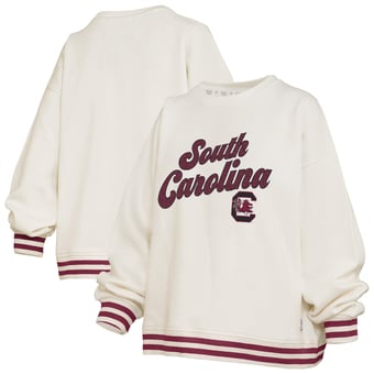 Women's Pressbox Cream South Carolina Gamecocks Bonanza Chenille Ribbed Sweatshirt