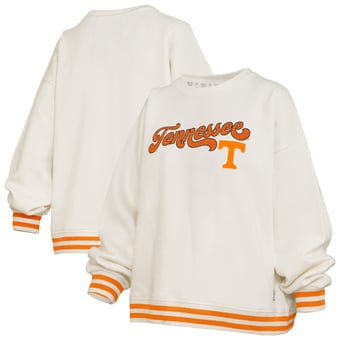 Women's Pressbox Cream Tennessee Volunteers Bonanza Chenille Ribbed Sweatshirt