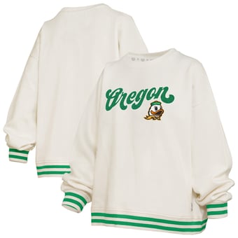 Women's Pressbox Cream Oregon Ducks Bonanza Chenille Ribbed Sweatshirt
