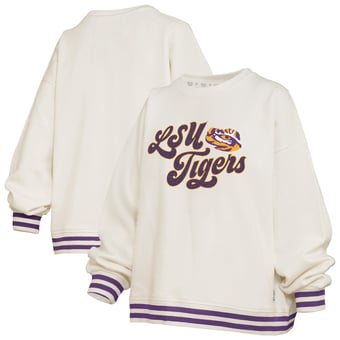 Women's Pressbox Cream LSU Tigers Bonanza Chenille Ribbed Sweatshirt